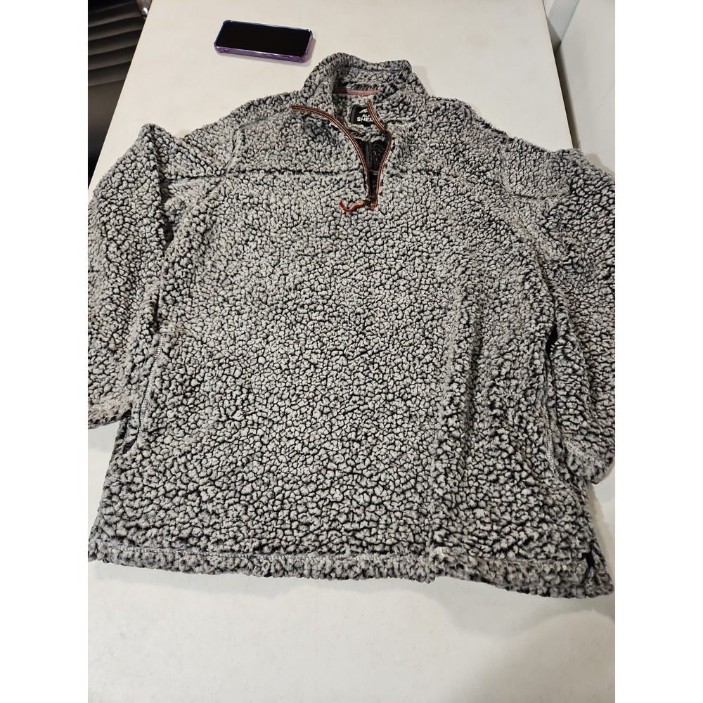 Alpine Sherpa Pullover 1/4 Zip Fuzzy Outdoor Sweater Large Blk/gray Pockets(574
